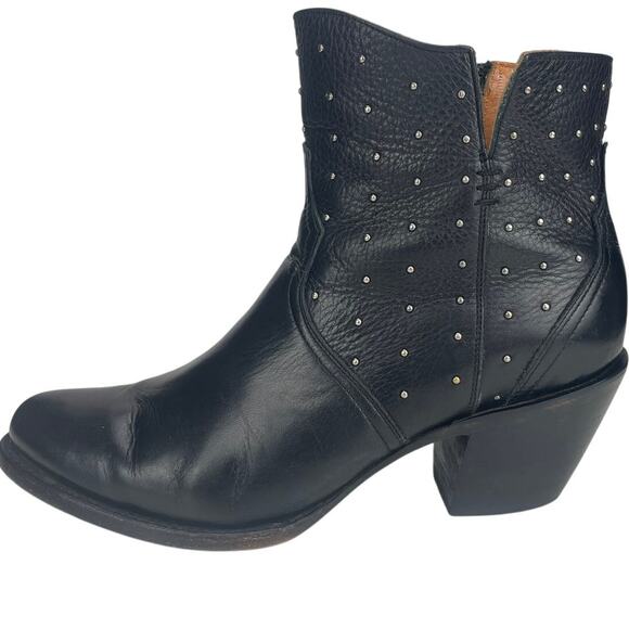 LUCCHESE Harley Ankle Boot Black Studded Womens (9 Leather Western Boho Zip‎ - Picture 1 of 13